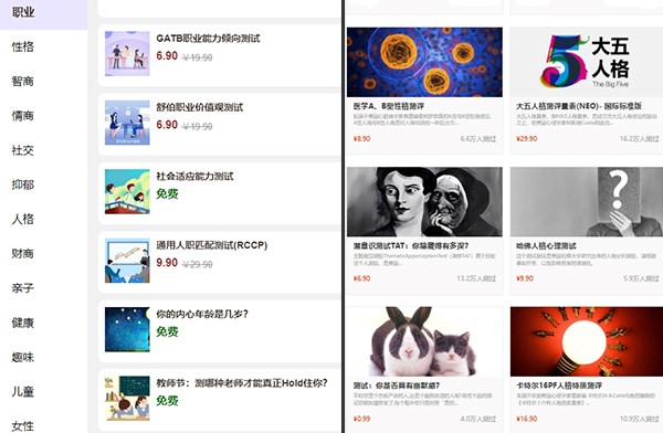 在網(wǎng)絡和社交媒體平臺上可檢索到多種與職業(yè)能力相關的測試。來源：網(wǎng)絡截圖