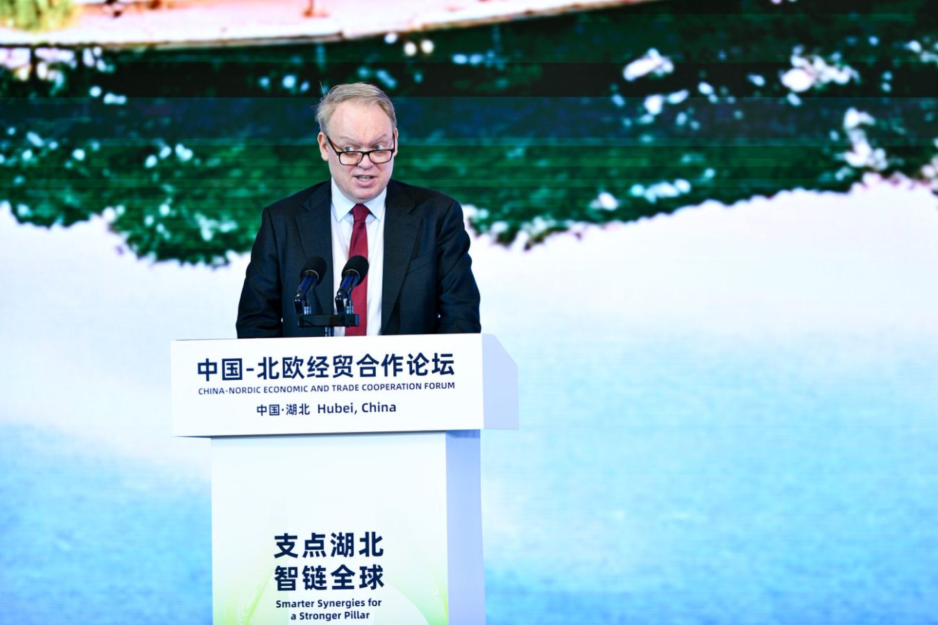 中國歐盟商會主席、丹麥馬士基集團北亞區(qū)首席代表彥辭在會上發(fā)言。人民網(wǎng)記者 任峰濤攝