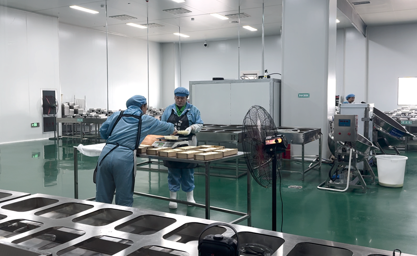 察右后旗奶酪小鎮(zhèn)中的奶制品加工車間。人民網(wǎng)記者 劉師豪攝