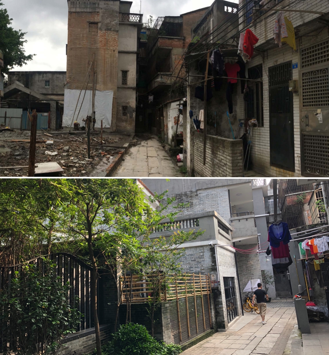 廣州泮塘五約外街改造前（上圖）后（下圖）對比。受訪者供圖